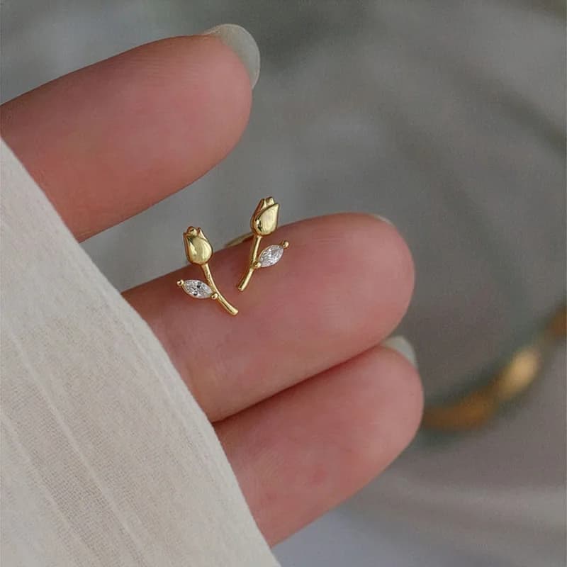 Rose Flower Ear Studs Gold
