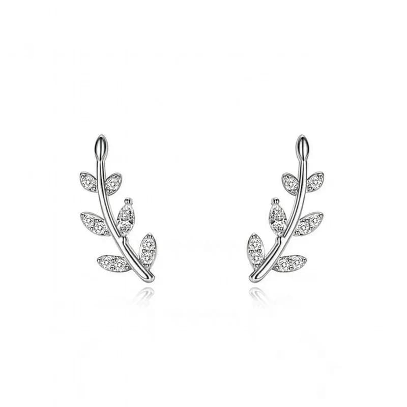 Leaf Ear Studs White Gold 4