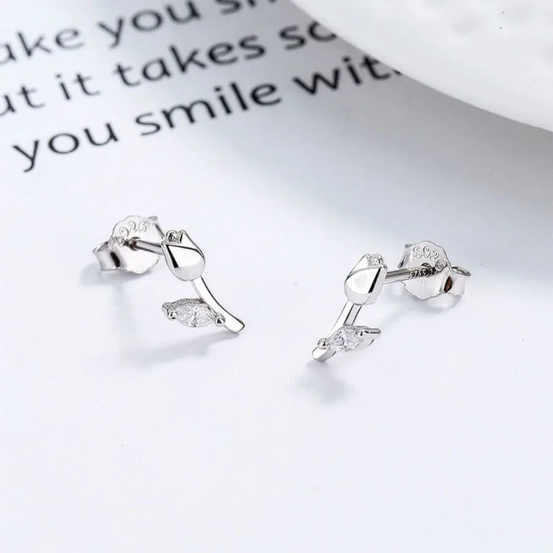 Rose Flower Ear Studs White Gold 3