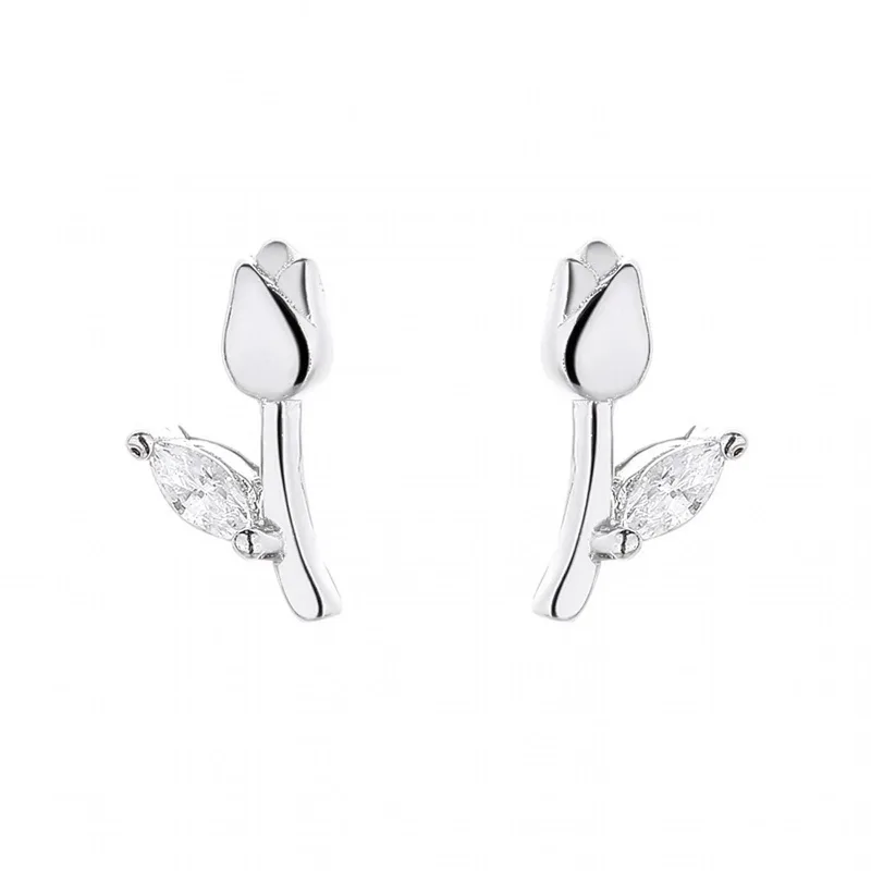 Rose Flower Ear Studs White Gold 4