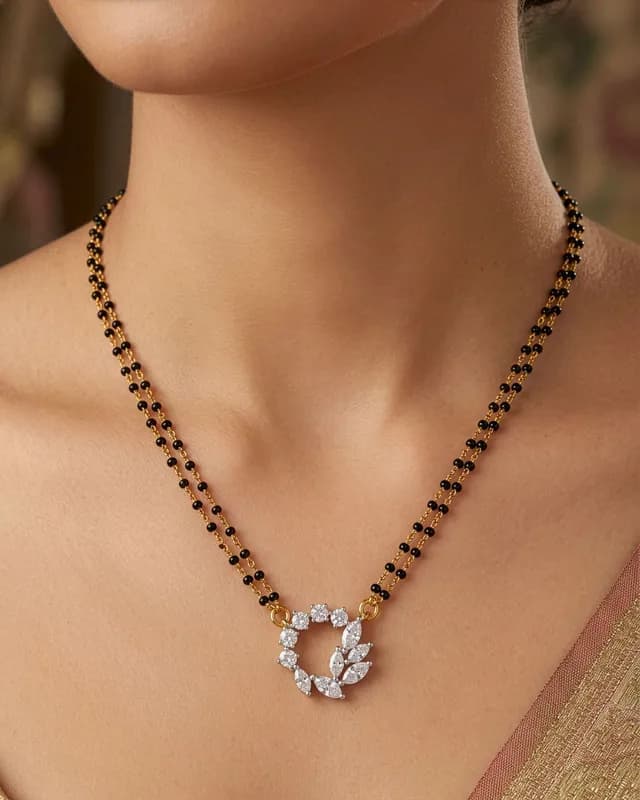 Celestial Leaf Crystal Mangalsutra Necklace