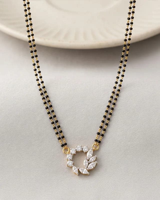 Celestial Leaf Crystal Mangalsutra Necklace 2