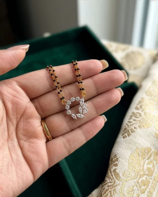 Celestial Leaf Crystal Mangalsutra Necklace 3