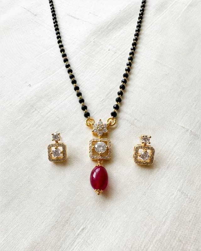 Ruby Bloom Crystal Mangalsutra Necklace Set 2